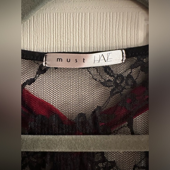 Red Draped Mini Dress with Lace Detail - Picture 3 of 6